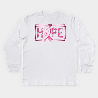 Hope Pink Ribbon Breast Cancer Awareness Kids Long Sleeve T-Shirt